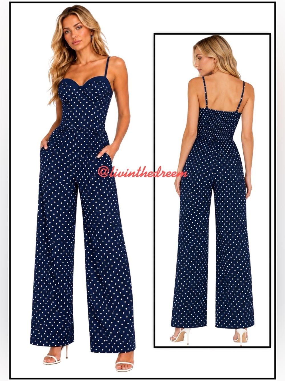 B.O.G Collective Polka Dot Jumpsuit Bustier Navy Women’s Size XS